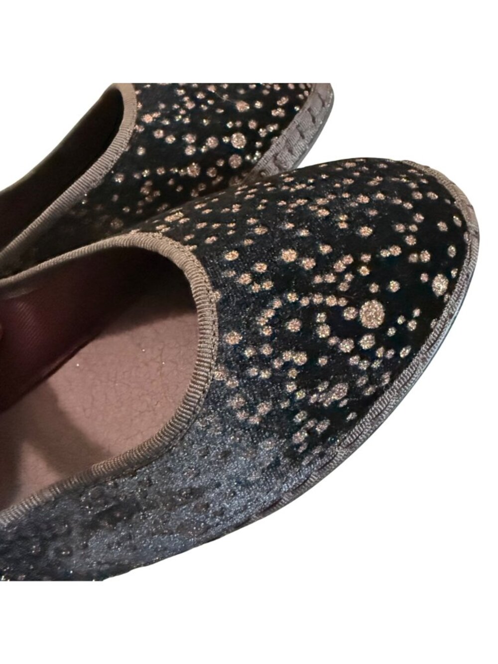 NWOB Flabelus Mary Jane Ondine Black Velvet Rose Glitter Flats Womens EU39 US 8 - Picture 8 of 9